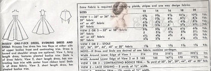 1950s Stunning Evening Gown or  Cocktail Length Dress and Stole Pattern Dramatic Strapless Bodice Figure Flattering Princess Line Simplicity 4663 Vintage Sewing Pattern Bust 30
