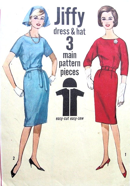 1960s SIMPLICITY 4732 Pattern Slim Dress and Hat EASY TO SEW Bust 34 Jiffy Vintage Sewing Pattern