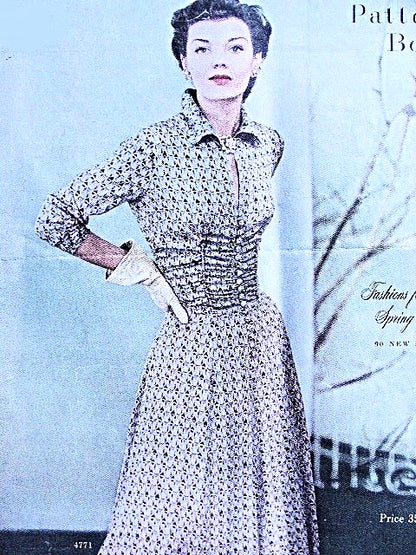 1940s DAZZLING Day or Cocktail Dinner Dress Pattern BUTTERICK 4771 ,Shirred Midriff, Plunging Slit Neckline ,Seven Gore Skirt  Bust 32 Vintage Sewing Pattern