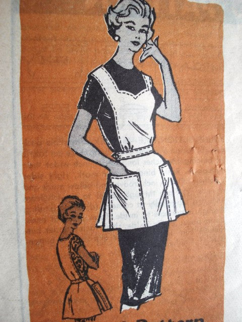 1950s Cute Cobbler Apron Pattern Mail Order 4813 Sweetheart Neckline Large Pockets  Vintage Sewing Pattern FACTORY FOLDED