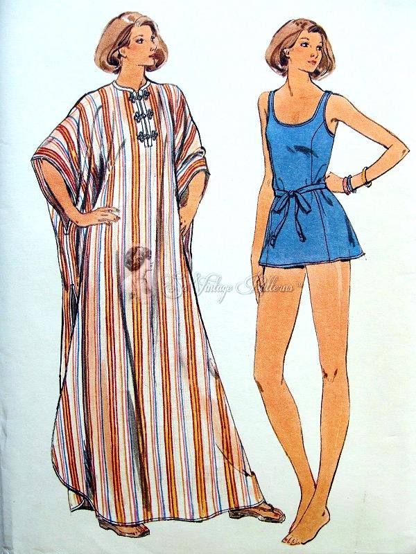 1960s WONDERFUL Swimsuit and Caftan Beach Wear Pattern BUTTERICK 4862 Full Length Beach Lounging coverup Princess Style Bathingsuit Bust 32.5 Vintage Sewing Pattern Uncut