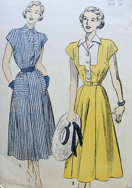 1950s  DRESS PATTERN TAILOR COLLAR or BOW TIE NECKLINE FLATTERING SKIRT ADVANCE 4893