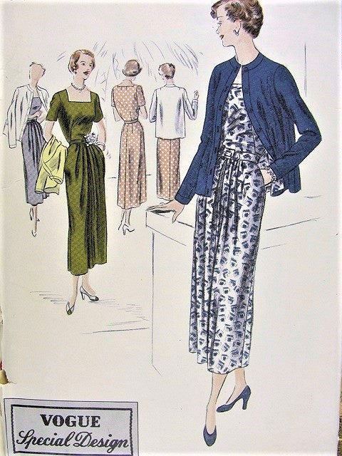 1940s STYLISH Dress and Jacket Pattern VOGUE Special Design 4947 Daytime or Dinner Dress Bust 34 Vintage Sewing Pattern