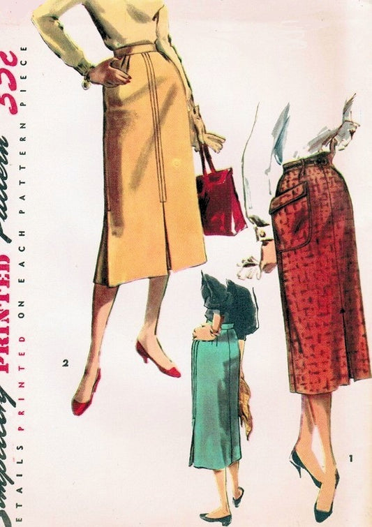 1950s CLASSY Slim Skirt Pattern SIMPLICITY 4975 Two Style Versions, Large Pocket Version, Waist 30 Vintage Sewing Pattern FF