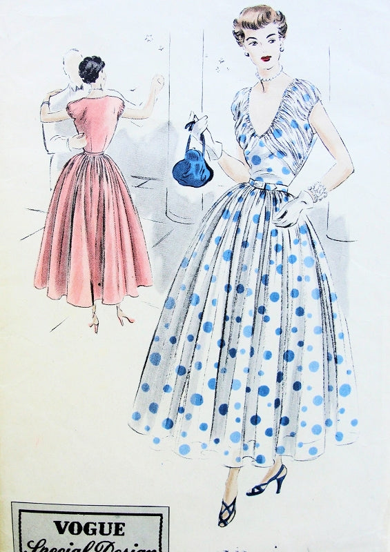 Late 40s Beautiful Evening Cocktail Party Dress Pattern Vogue Special Design 4996 Vintage Sewing Pattern Shirred Bodice V Neckline, Very Full Lovely Skirt Bust 30