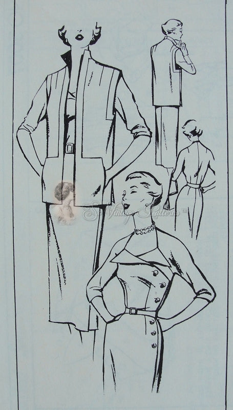 STUNNING 1950s Slim Wrap Dress and Jacket Pattern WOMANS Day 5007 Beautiful Neckline Day or Evening Dress,Bust 34  Vintage Sewing Pattern FACTORY FOLDED