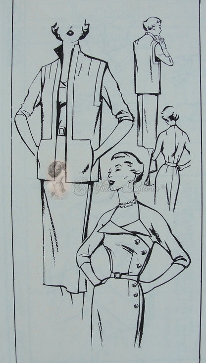 STUNNING 1950s Slim Wrap Dress and Jacket Pattern WOMANS Day 5007 Beautiful Neckline Day or Evening Dress,Bust 34  Vintage Sewing Pattern FACTORY FOLDED