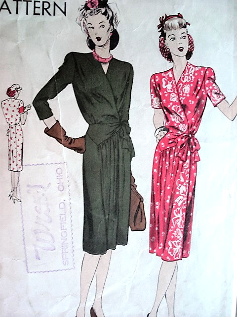 1940s STUNNING Front Wrap Dress Pattern VOGUE 5017 CLASSY Surplice Bodice Day or Evening Dinner Party Dress Bust 34 Vintage Sewing Pattern