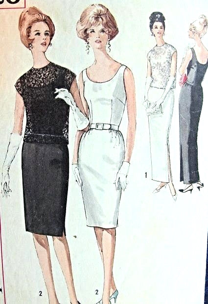 1960s ELEGANT Slim Evening Dress or Gown Pattern SIMPLICITY 5020 Lace Overblouse Low Back Cocktail Dress Version Bust 32 Vintage Sewing Pattern
