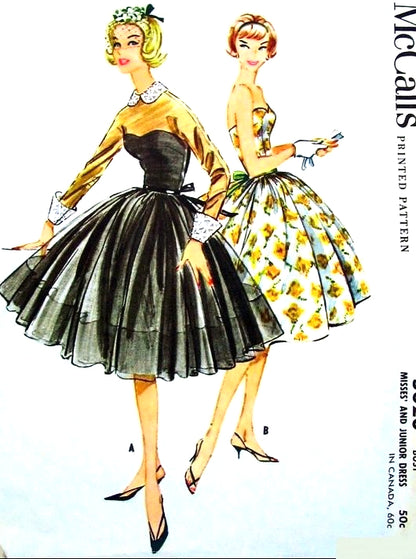1950s BEAUTIFUL Strapless Evening Party Dress Pattern McCalls 5020 Sweetheart Neckline, Sheer Overdress Version Stunning Design Vintage Sewing Pattern Bust 33