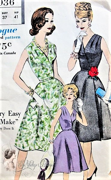 1960s CLASSY WRAP Dress Pattern VOGUE 5036 Very Easy To Make Daytime or After 5 Dress Bust 36 Vintage Sewing Pattern