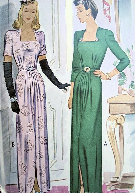 1940s WW II WAR TIME EVENING GOWN PATTERN ELEGANT STYLE!