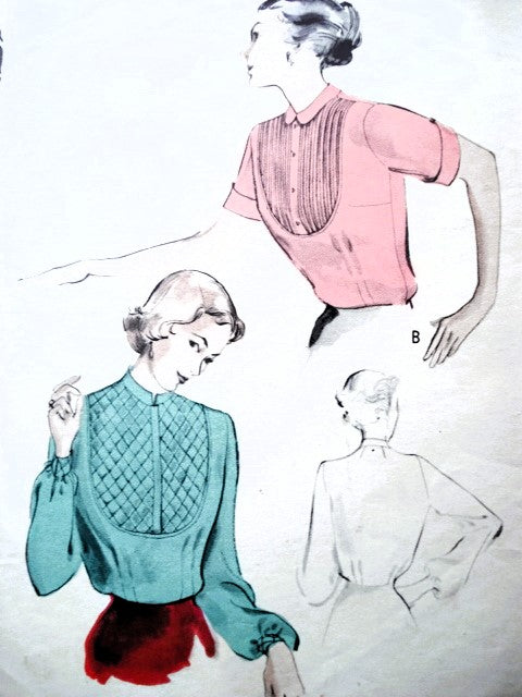 1950s LOVELY Soft Tailored Blouse Pattern BUTTERICK 5124 Two Styles,Distinctive Bib Yoke Design, Bust 32 Vintage Sewing Pattern