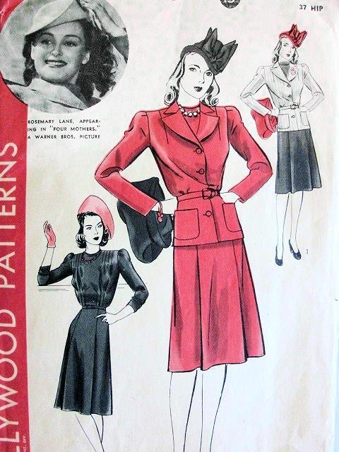 1940s  DRESS, FITTED JACKET PATTERN WARNER BROS MOVIE STAR ROSEMARY LANE HOLLYWOOD 513