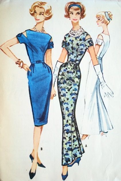 1950s Dramatic Evening Dress Gown Pattern Front Slim Low Flare Back, Bateau Neckline, Beautifully fitted bodice with Cut Out Sleeves, Totally Stunning Design Cocktail or Formal Length McCalls 5167 Vintage Sewing Pattern FACTORY FOLDED Bust 32