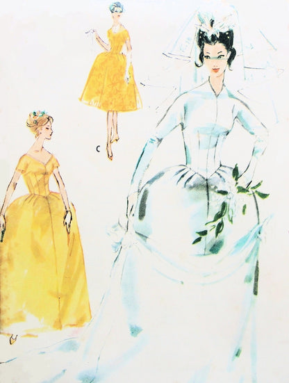 1950s Striking Bridal or Bridesmaids Wedding Gown Pattern McCalls 5260 Two Lengths Long Train Fitted Bodice Bust 32 ,36 Vintage Sewing Pattern FACTORY FOLDED