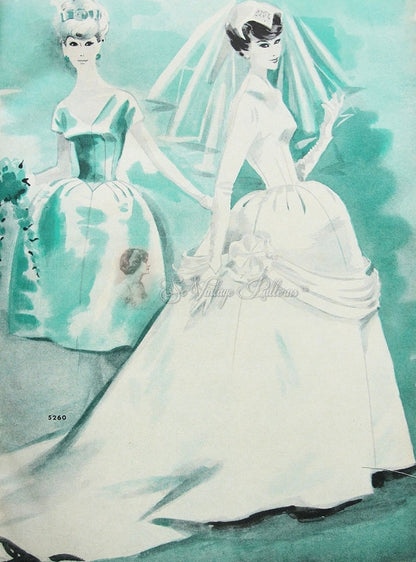 1950s Striking Bridal or Bridesmaids Wedding Gown Pattern McCalls 5260 Two Lengths Long Train Fitted Bodice Bust 32 ,36 Vintage Sewing Pattern FACTORY FOLDED
