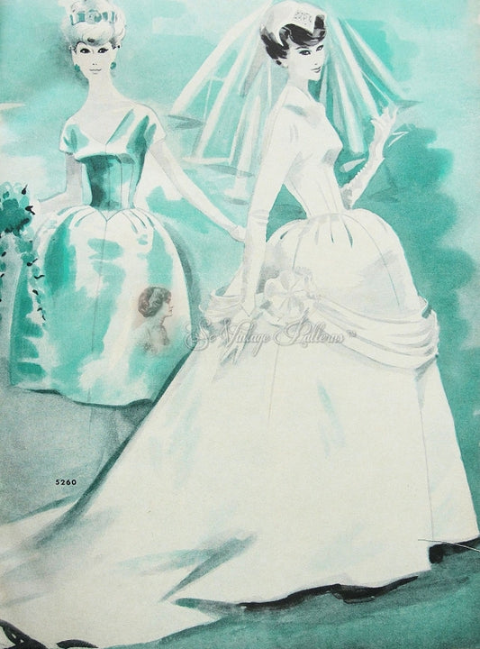 1950s Striking Bridal or Bridesmaids Wedding Gown Pattern McCalls 5260 Two Lengths Long Train Fitted Bodice Bust 32 ,36 Vintage Sewing Pattern FACTORY FOLDED