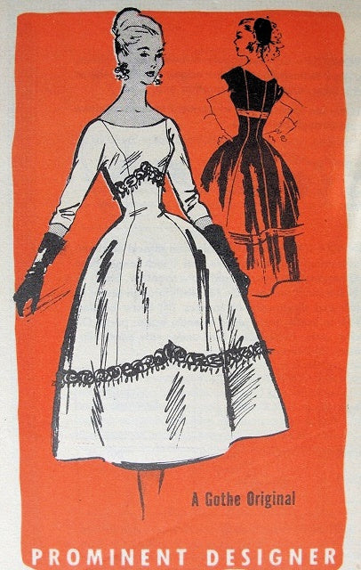 1950s GORGEOUS Evening Party Dress Pattern PROMINENT DESIGNER 535 Gothe Original Figure Flattering Dress, Bust 30 Vintage Sewing Pattern FACTORY FOLDED