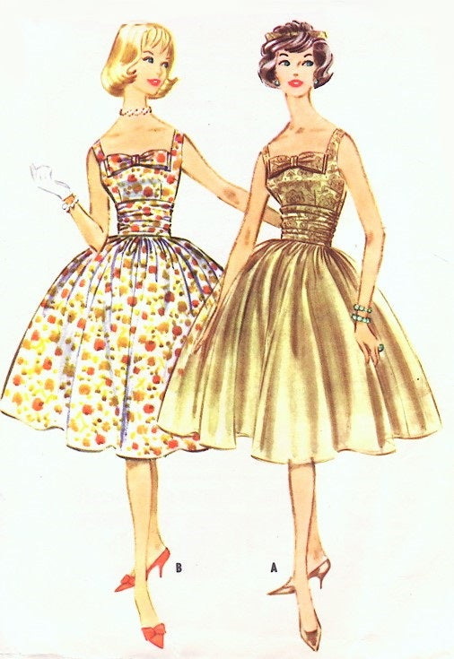 1960 Lovely Camisole Top Party Cocktail Evening Dress Pattern Full Skirt with Gathered Under Skirt Petticoat Shirred Cummerbund McCalls 5364 Vintage Sewing Pattern Bust 34
