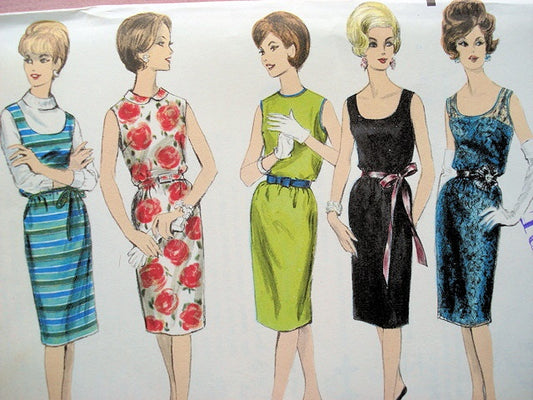 1960s FAB Mad Men Slim Sheath Dress or Jumper and Slip Pattern VOGUE 5411  Easy To Sew Dress Daytime  or Evening Cocktail Dress Bust 34 Vintage Sewing Pattern Factory Folded