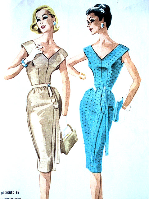 1960 FABULOUS Evening Cocktail Party Dress Pattern Hannah Troy McCALLS 5412 Figure Hugging Slim Dress Deep V Neckline and Back Very Chic Design Bust 37.5 Vintage Sewing Pattern UNCUT