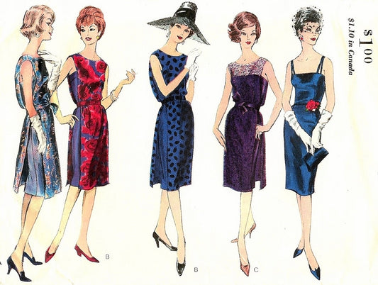 1960s Cocktail Evening Dress Pattern Slim Camisole Top Dress With Tunic Stunning Effect Mad Men Era Vogue 5427 Vintage Sewing Pattern Bust 36