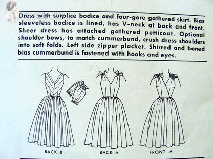 1950s Lovely Cocktail Party Dress Pattern Flattering Surplice Bodice, Cummerbund and Full Skirt Perfect For Sheer Fabrics McCalls 5431 Vintage Sewing Pattern Bust 34