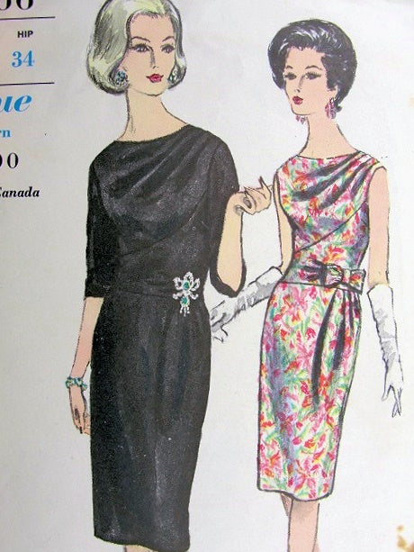 1960s CLASSY Cocktail Party Dinner Dress Pattern VOGUE 5466 Stunning Draped Bodice and Front Drapery Bust 32 Vintage Sewing Pattern