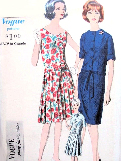 1960s LOVELY Drop Waist Dress Pattern VOGUE 5484 Two Beautiful Styles Bust 36 Vintage Sewing Pattern FACTORY FOLDED