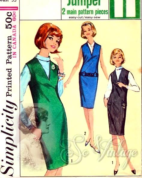 1960s Jiffy Jumper Easy To Sew Pattern Slim V Neckline Jumper Dress Simplicity 5580 Vintage Sewing Pattern UNCUT Bust 30