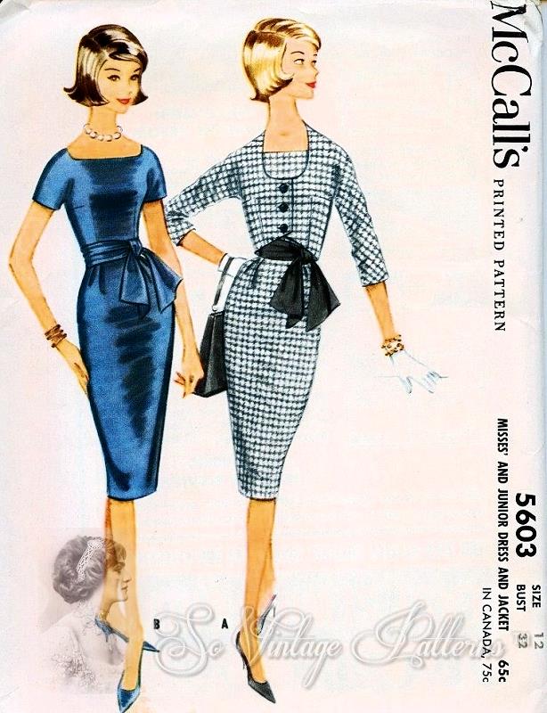 1960s CLASSY McCalls 5603 Dress Pattern Sleek Mad Men Era Slim Figure Show Off Dress, Cummerbund and Short Fitted Jacket  Day or Evening Bust 34 Vintage Sewing Pattern