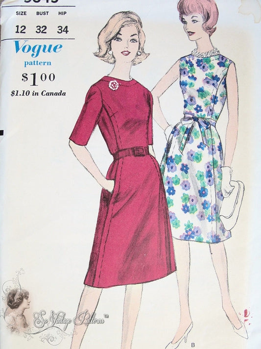 1960s Dress Pattern VOGUE 5645 Jewel Neckline Button Back Closing Day or Party Dress Classy Design Vintage Sewing Pattern UNCUT