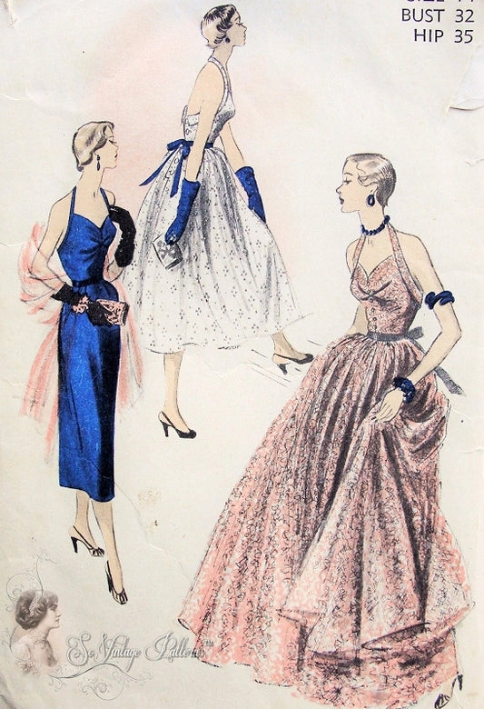 1950s Dreamy Evening Gown Formal or Cocktail Pattern Halter Top Bodice Slim or Full Skirt  Advance 5660 Vintage Sewing Pattern Bust 32