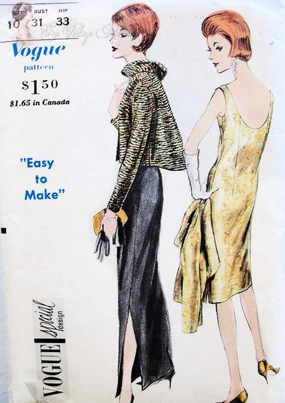 1960s ELEGANT Slim Evening Dress and Flared Jacket Pattern VOGUE Special Design 5675 Low Back Sheath Cocktail Dress, Lovely  Stand Up Collar Evening Jacket Bust 34 Easy To Make Vintage Sewing Pattern UNCUT