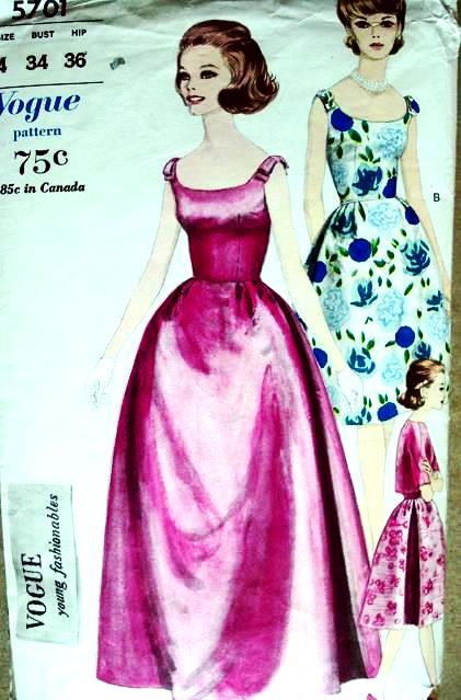 1960s BELL SHAPE EVENING GOWN PATTERN VOGUE YOUNG FASHIONABLES  5701