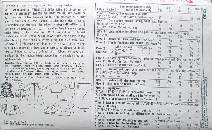 1960s ADORABLE Dolls Wardrobe Pattern SIMPLICITY 5730 Vintage Sewing Pattern For 14 Inch Dolls Betsy Wetsy,Ginny Baby, Sweetie Pie, Baby Winkie and Twinkie Dolls