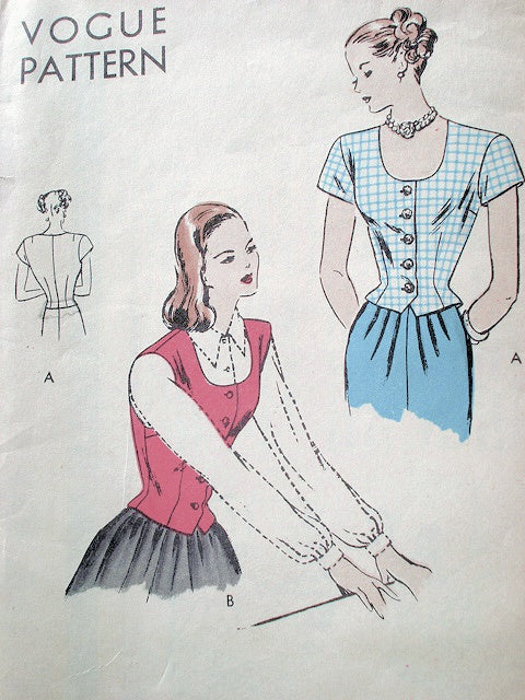 1940s BASQUE BLOUSE PATTERN BLOUSE OR VEST  VOGUE 5737