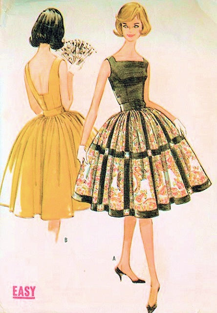 1960s Low Back Party Cocktail Dress Pattern McCalls 5770 Very Full Skirt Attached Petticoat 1960 Miss America Style Vintage Sewing Pattern