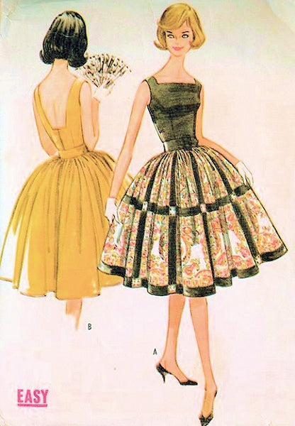 1960s Low Back Party Cocktail Dress Pattern McCalls 5770 Very Full Skirt Attached Petticoat 1960 Miss America Style Vintage Sewing Pattern