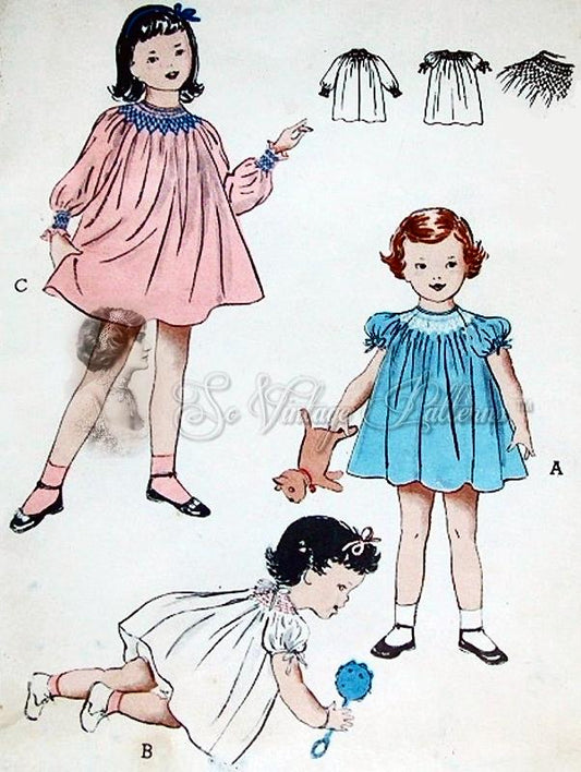 1950s ADORABLE Little Girls Toddlers Smocked or Shirred Dress Pattern BUTTERICK 5781 Sweet Styles Size 2 Childrens Vintage Smocking Sewing Pattern UNCUT