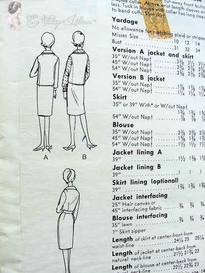 1960s 3 PC Suit Pattern Cutaway Front Jacket or Vest, Slim Pencil Skirt, Tuck In Blouse Vogue 5787 Special Design Vintage Sewing Pattern Includes Sew In Label  UNCUT Bust 31