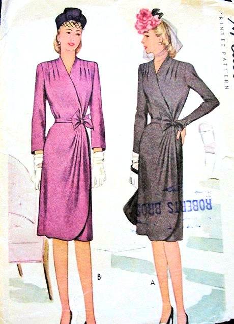 1940s CLASSY Wrap Around Dress Pattern McCALL 5860 Figure Flattering Daytime or Cocktail Party Bust 30 Vintage Sewing Pattern