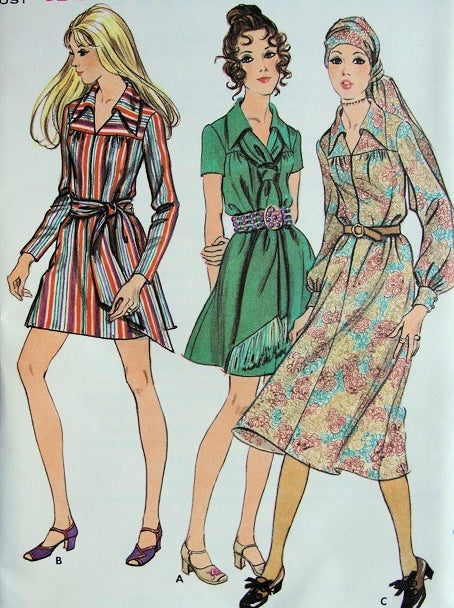 MOD 1960s DRESS, SCARF PATTERN MINI , REGULAR or MIDI LENGTHS BUTTERICK 5889