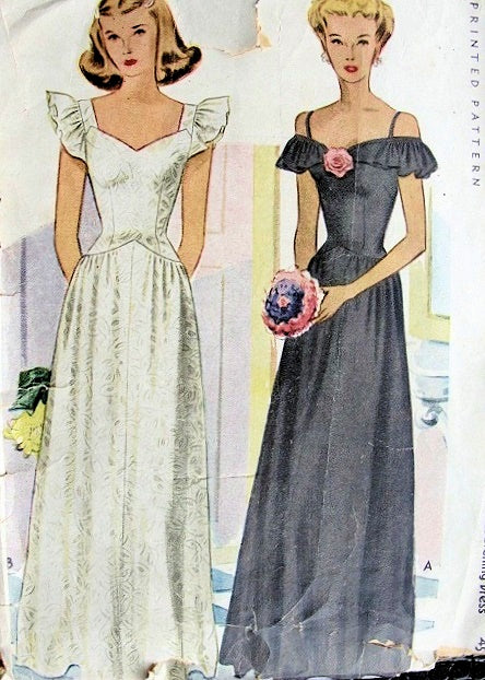 1940s OFF SHOULDERS EVENING GOWN PATTERN 2 LOVELY DRESS  STYLES  McCALL 5959