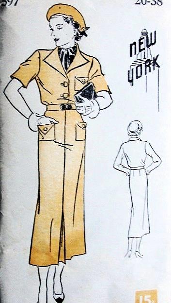 1930s New York Pattern 597 Slim Tailored Dress Art Deco Style