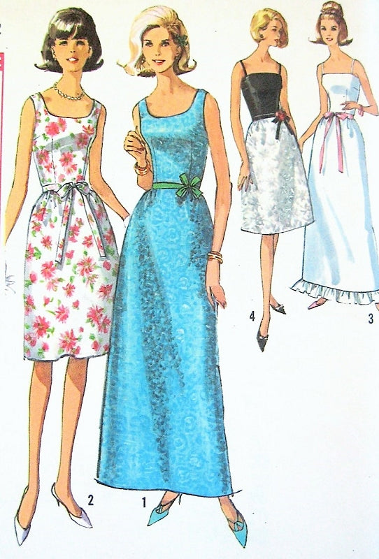 1960s  Very Pretty Prom Grad Special Occasion Dress Pattern Two Neckline styles Four Design Versions Simplicity 6002 Vintage Sewing Pattern Bust 31.5