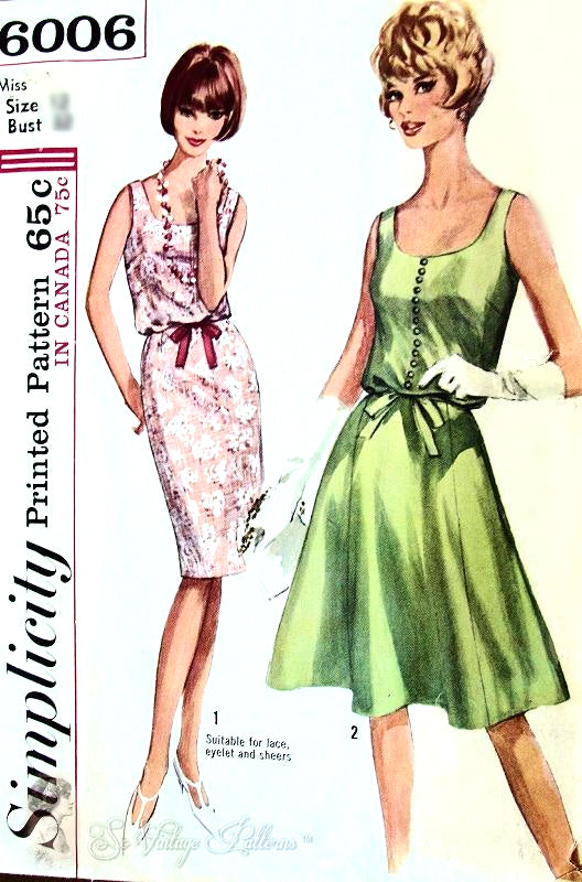 1960s Pretty Blouson Bodice Dress Pattern Slim or Flippy Skirted Suitable For Lace, Eyelet and Sheer Fabrics Simplicity 6006 Bust 32