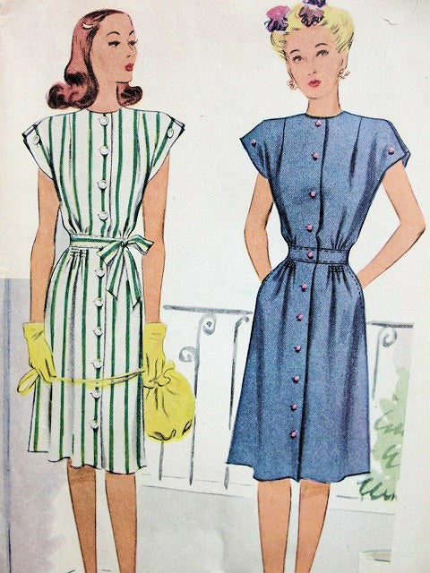 1940s CUTE Dress Pattern McCALL 6009 Front Button Dress, WWII Era,Bust 32 Vintage Sewing Pattern