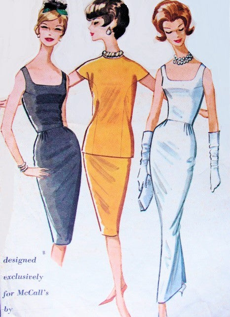 1960s PAULINE TRIGERE Slim Evening Dress and Jacket Pattern McCalls 6030 Glove Fitting Slim, Low U Shape Neckline, Button Back Jacket So Bardot Style Bust 36 Vintage Sewing Pattern